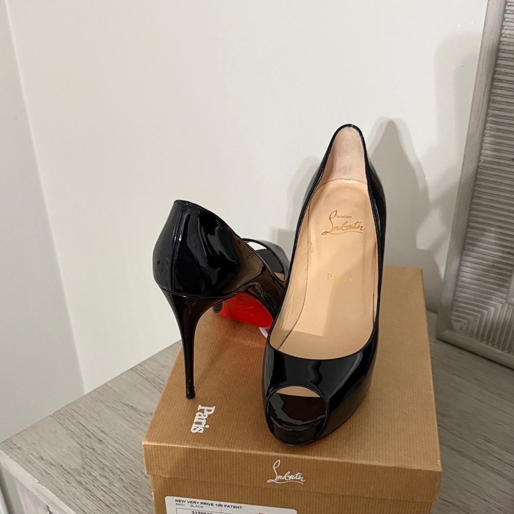 Christian Louboutin Black Patent Peep-Toe Heels